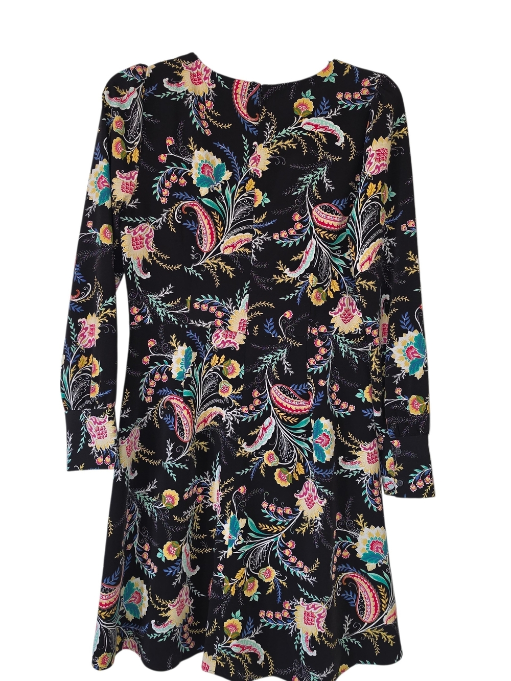 Loft Women's Black Paisley Print Long-Sleeve A-Line Dress Size 4